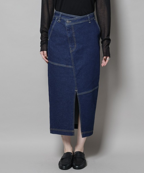 NANO universe（ナノユニバース）の「ラップペンシルデニムスカート（デニムスカート・レディース・ネイビー/ブルー・M/S）」の7枚目の写真