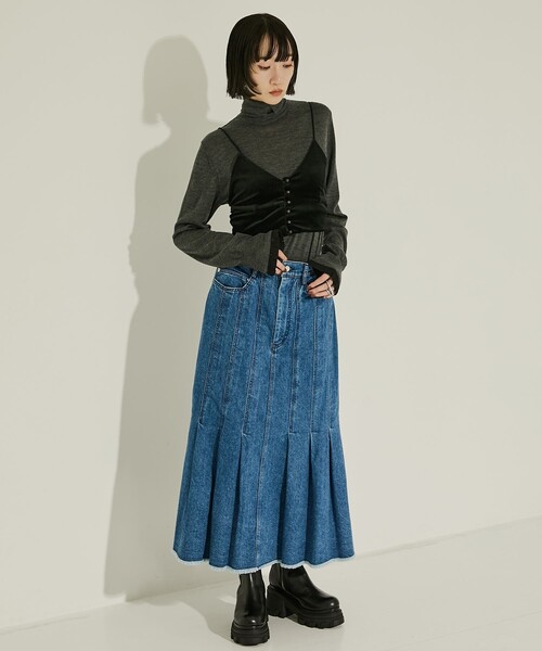 AKANE UTSUNOMIYA(アカネウツノミヤ)の「【AKANE UTSUNOMIYA/アカネウツノミヤ】WAO-FSK46-2007/デニムマーメイドスカート/秋服(スカート・レディース・ダークインディゴブルー/ブラック・38/36)」の3枚目の写真