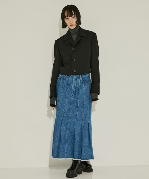 AKANE UTSUNOMIYA(アカネウツノミヤ)の「【AKANE UTSUNOMIYA/アカネウツノミヤ】WAO-FSK46-2007/デニムマーメイドスカート/秋服(スカート・レディース・ダークインディゴブルー/ブラック・38/36)」の5枚目の写真