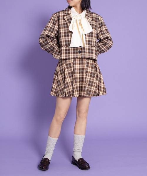 PUNYUS（プニュズ）の「チェックショートジャケット（テーラードジャケット・レディース・ブラウン/ブルー・3/2/1/4）」の16枚目の写真