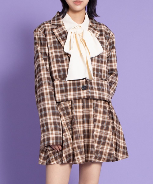 PUNYUS（プニュズ）の「チェックショートジャケット（テーラードジャケット・レディース・ブラウン/ブルー・3/2/1/4）」の13枚目の写真
