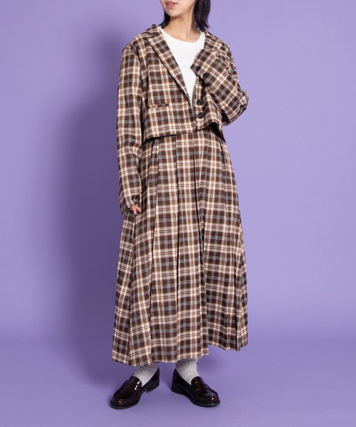 PUNYUS（プニュズ）の「チェックショートジャケット（テーラードジャケット・レディース・ブラウン/ブルー・3/2/1/4）」の18枚目の写真