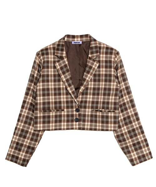 PUNYUS（プニュズ）の「チェックショートジャケット（テーラードジャケット・レディース・ブラウン/ブルー・3/2/1/4）」の7枚目の写真