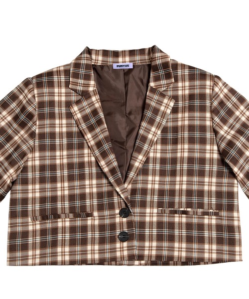 PUNYUS（プニュズ）の「チェックショートジャケット（テーラードジャケット・レディース・ブラウン/ブルー・3/2/1/4）」の9枚目の写真