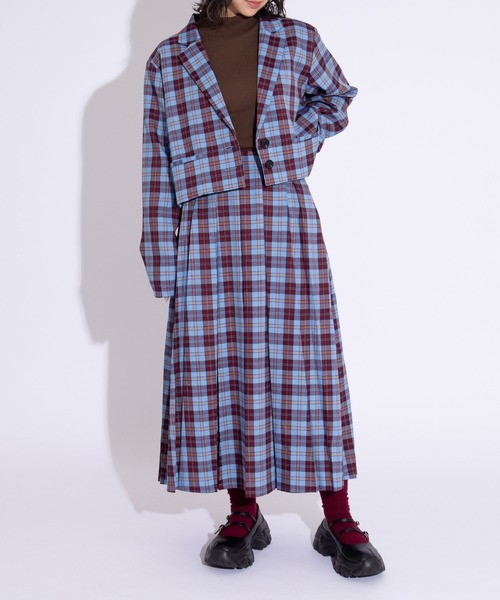 PUNYUS（プニュズ）の「チェックショートジャケット（テーラードジャケット・レディース・ブラウン/ブルー・3/2/1/4）」の20枚目の写真