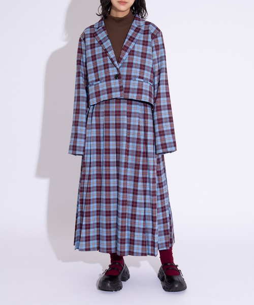 PUNYUS（プニュズ）の「チェックショートジャケット（テーラードジャケット・レディース・ブラウン/ブルー・3/2/1/4）」の21枚目の写真