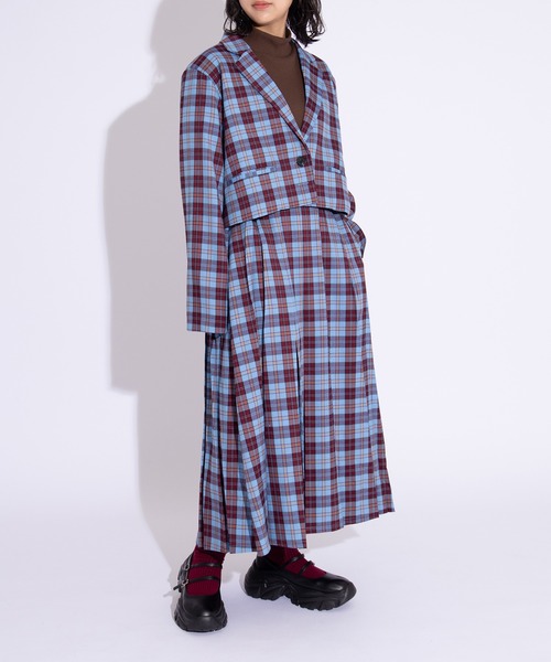 PUNYUS（プニュズ）の「チェックショートジャケット（テーラードジャケット・レディース・ブラウン/ブルー・3/2/1/4）」の22枚目の写真