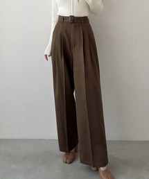 ベルト付きツータックワイドパンツ(薄手、裏地なし)【セットアップ対応】