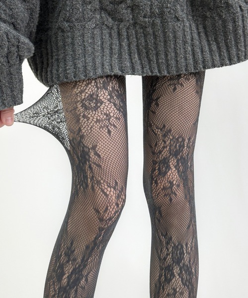 SHEPP(シープ)の「フラワーモチーフ レースデザインタイツ(タイツ/ストッキング・レディース・ブラック/グレー/ブラウン/ホワイト/レッド/アイボリー・F)」の4枚目の写真