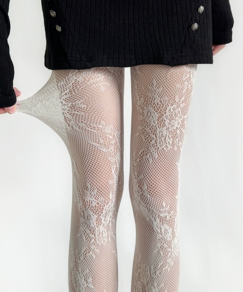 SHEPP(シープ)の「フラワーモチーフ レースデザインタイツ(タイツ/ストッキング・レディース・ブラック/グレー/ブラウン/ホワイト/レッド/アイボリー・F)」の1枚目の写真