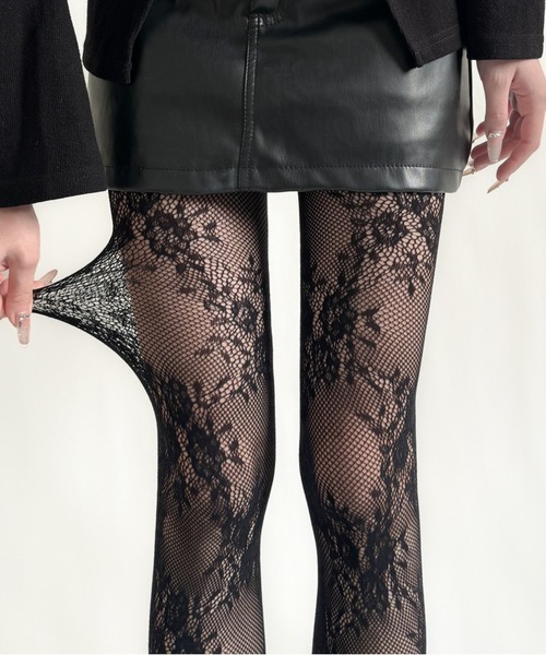 SHEPP(シープ)の「フラワーモチーフ レースデザインタイツ(タイツ/ストッキング・レディース・ブラック/グレー/ブラウン/ホワイト/レッド/アイボリー・F)」の3枚目の写真