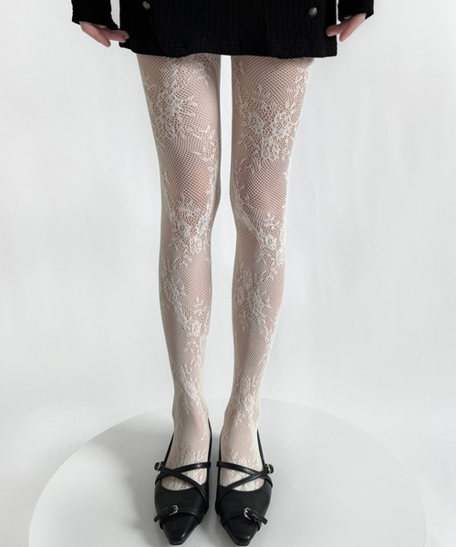 SHEPP(シープ)の「フラワーモチーフ レースデザインタイツ(タイツ/ストッキング・レディース・ブラック/グレー/ブラウン/ホワイト/レッド/アイボリー・F)」の7枚目の写真
