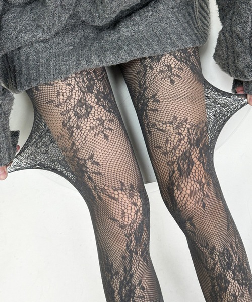 SHEPP(シープ)の「フラワーモチーフ レースデザインタイツ(タイツ/ストッキング・レディース・ブラック/グレー/ブラウン/ホワイト/レッド/アイボリー・F)」の12枚目の写真
