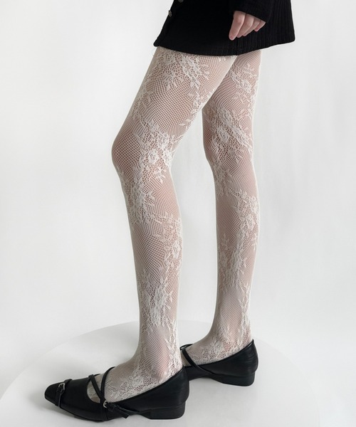 SHEPP(シープ)の「フラワーモチーフ レースデザインタイツ(タイツ/ストッキング・レディース・ブラック/グレー/ブラウン/ホワイト/レッド/アイボリー・F)」の9枚目の写真