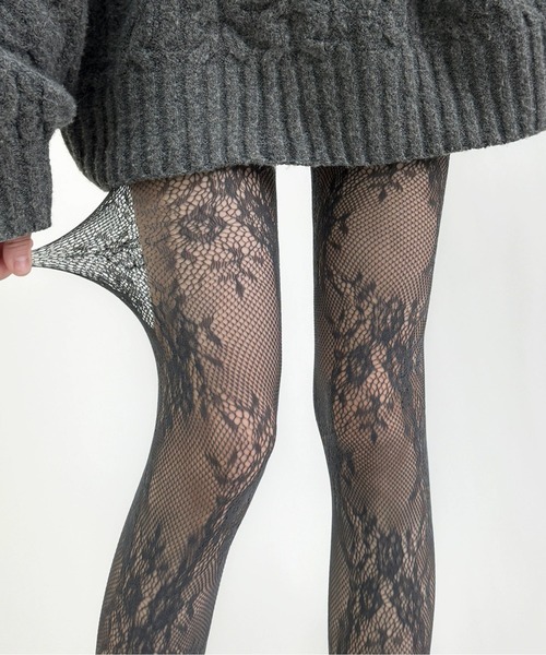 SHEPP(シープ)の「フラワーモチーフ レースデザインタイツ(タイツ/ストッキング・レディース・ブラック/グレー/ブラウン/ホワイト/レッド/アイボリー・F)」の13枚目の写真