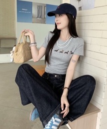 dogプリントショート半袖Tシャツ