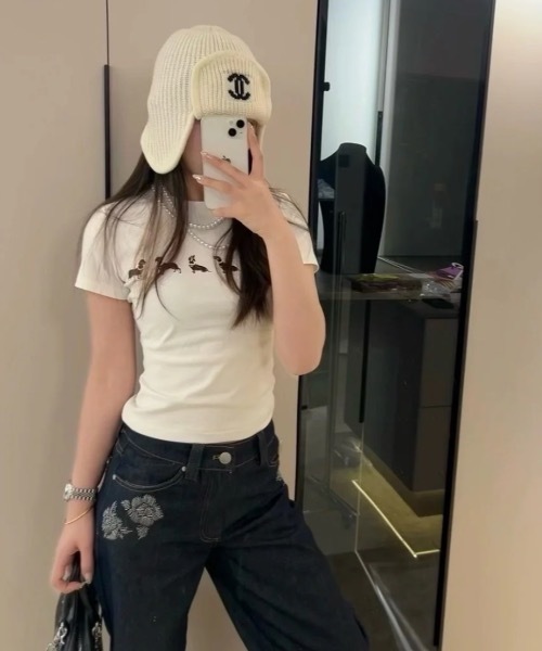 FUNdaysion（ファンデイション）の「dogプリントショート半袖Tシャツ（Tシャツ/カットソー・レディース・グレー/ホワイト・M）」の8枚目の写真