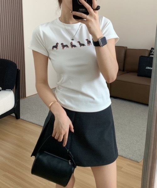 FUNdaysion（ファンデイション）の「dogプリントショート半袖Tシャツ（Tシャツ/カットソー・レディース・グレー/ホワイト・M）」の13枚目の写真