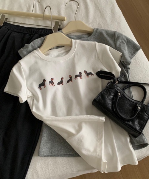 FUNdaysion（ファンデイション）の「dogプリントショート半袖Tシャツ（Tシャツ/カットソー・レディース・グレー/ホワイト・M）」の16枚目の写真