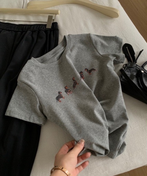 FUNdaysion（ファンデイション）の「dogプリントショート半袖Tシャツ（Tシャツ/カットソー・レディース・グレー/ホワイト・M）」の18枚目の写真