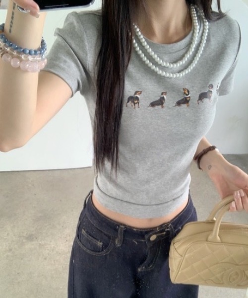 FUNdaysion（ファンデイション）の「dogプリントショート半袖Tシャツ（Tシャツ/カットソー・レディース・グレー/ホワイト・M）」の19枚目の写真
