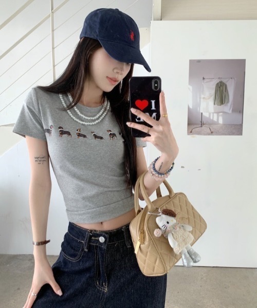 FUNdaysion（ファンデイション）の「dogプリントショート半袖Tシャツ（Tシャツ/カットソー・レディース・グレー/ホワイト・M）」の22枚目の写真