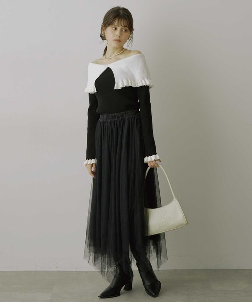 【新品】DOUBLE STANDARD CLOTHING バイカラーフリルニット DOUBLE STANDARD CLOTHING SALE50%OFF DSC / バイカラーニット