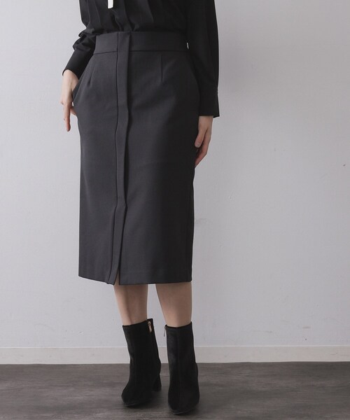OPAQUE.CLIP(オペークドットクリップ)の「ミドル丈タイトスカート【洗濯機OK】(スカート・レディース・チャコールグレー/ダークブラウン・38/40)」の1枚目の写真