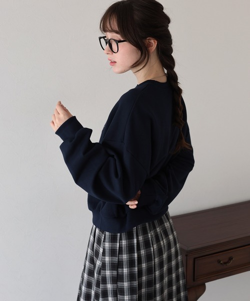 BLUEEAST（ブルーイースト）の「レタリング刺繍ショート丈スウェット（スウェット・レディース・ライトグレー/ネイビー/グレー・MEDIUM）」の15枚目の写真