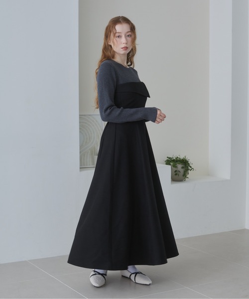 Bab（バブ）の「【S・M・Lサイズ展開】【選べるネック】レイヤード風ドッキングニットワンピ（ワンピース・レディース・ベージュ/ブラック系その他/ブラック/ベージュ系その他・L/S/M）」の13枚目の写真