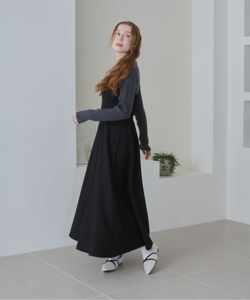 Bab（バブ）の「【S・M・Lサイズ展開】【選べるネック】レイヤード風ドッキングニットワンピ（ワンピース・レディース・ベージュ/ブラック系その他/ブラック/ベージュ系その他・L/S/M）」の14枚目の写真