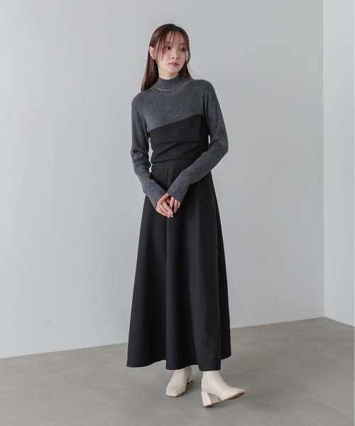 Bab（バブ）の「【S・M・Lサイズ展開】【選べるネック】レイヤード風ドッキングニットワンピ（ワンピース・レディース・ベージュ/ブラック系その他/ブラック/ベージュ系その他・L/S/M）」の16枚目の写真