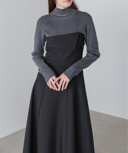 Bab（バブ）の「【S・M・Lサイズ展開】【選べるネック】レイヤード風ドッキングニットワンピ（ワンピース・レディース・ベージュ/ブラック系その他/ブラック/ベージュ系その他・L/S/M）」の17枚目の写真