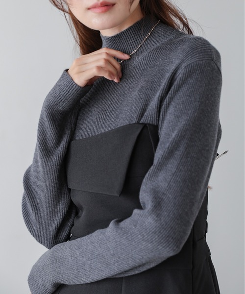 Bab（バブ）の「【S・M・Lサイズ展開】【選べるネック】レイヤード風ドッキングニットワンピ（ワンピース・レディース・ベージュ/ブラック系その他/ブラック/ベージュ系その他・L/S/M）」の18枚目の写真