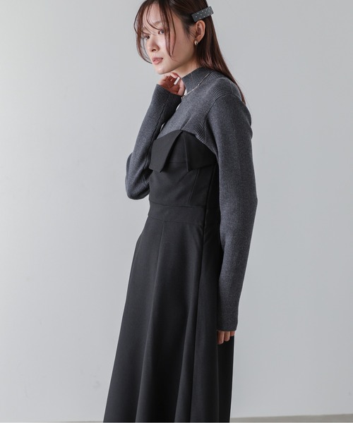 Bab（バブ）の「【S・M・Lサイズ展開】【選べるネック】レイヤード風ドッキングニットワンピ（ワンピース・レディース・ベージュ/ブラック系その他/ブラック/ベージュ系その他・L/S/M）」の19枚目の写真