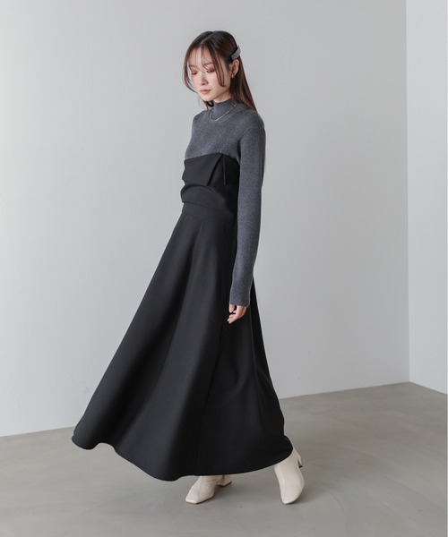 Bab（バブ）の「【S・M・Lサイズ展開】【選べるネック】レイヤード風ドッキングニットワンピ（ワンピース・レディース・ベージュ/ブラック系その他/ブラック/ベージュ系その他・L/S/M）」の20枚目の写真