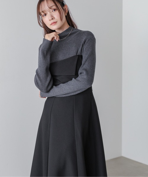 Bab（バブ）の「【S・M・Lサイズ展開】【選べるネック】レイヤード風ドッキングニットワンピ（ワンピース・レディース・ベージュ/ブラック系その他/ブラック/ベージュ系その他・L/S/M）」の22枚目の写真