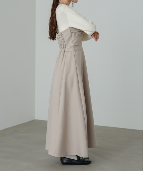 Bab（バブ）の「【S・M・Lサイズ展開】【選べるネック】レイヤード風ドッキングニットワンピ（ワンピース・レディース・ベージュ/ブラック系その他/ブラック/ベージュ系その他・L/S/M）」の5枚目の写真