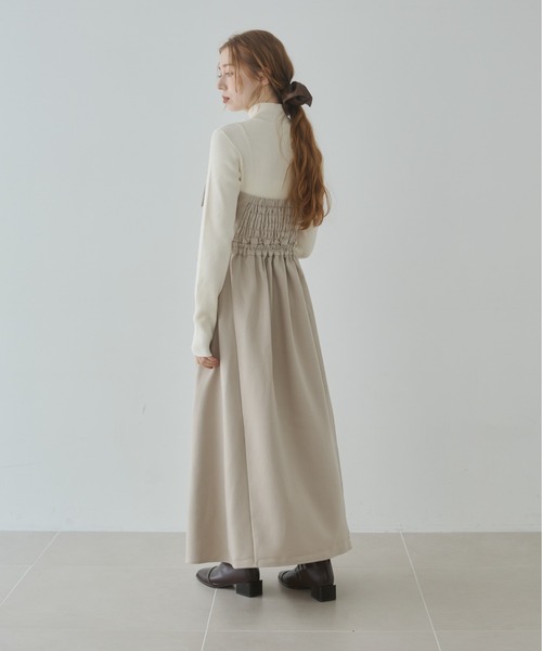 Bab（バブ）の「【S・M・Lサイズ展開】【選べるネック】レイヤード風ドッキングニットワンピ（ワンピース・レディース・ベージュ/ブラック系その他/ブラック/ベージュ系その他・L/S/M）」の10枚目の写真