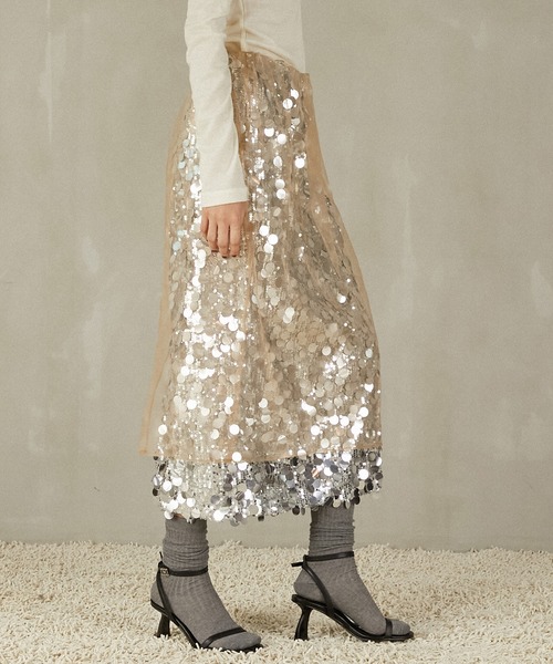 チュールラップスパンコールスカート / Tulle wrap sequin skirt
