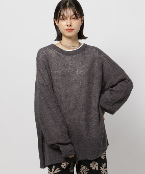 アドーア＊アルパカウール ゆるいエアリーシャギー プルオーバーニット＊黒 アドーア＊アルパカウール ゆるいエアリーシャギー プルオーバー