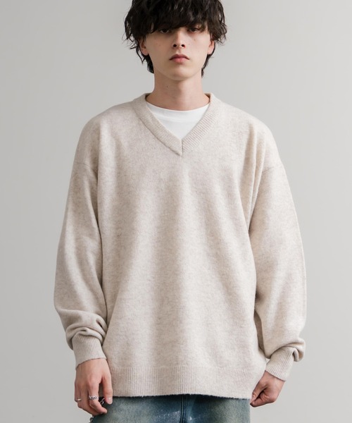 Rocky Monroe(ロッキーモンロー)の「オーバーサイズ ウール混メランジVネックプルオーバーニットセーター(ニット/セーター・メンズ・ブラック/ブラウン/オフホワイト/チャコール/マスタード/グレー・M/L/XL)」の20枚目の写真