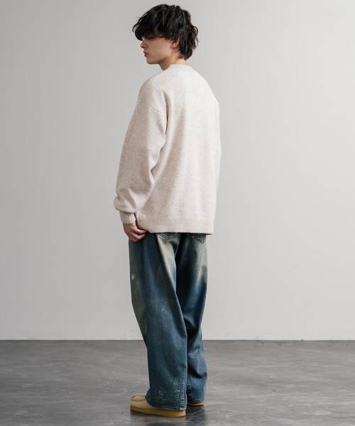 Rocky Monroe(ロッキーモンロー)の「オーバーサイズ ウール混メランジVネックプルオーバーニットセーター(ニット/セーター・メンズ・ブラック/ブラウン/オフホワイト/チャコール/マスタード/グレー・M/L/XL)」の18枚目の写真