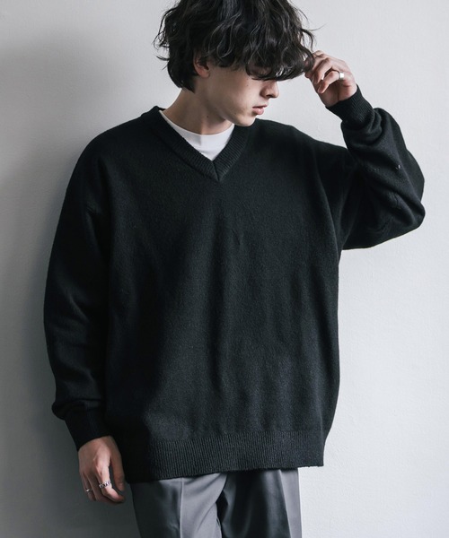 Rocky Monroe(ロッキーモンロー)の「オーバーサイズ ウール混メランジVネックプルオーバーニットセーター(ニット/セーター・メンズ・ブラック/ブラウン/オフホワイト/チャコール/マスタード/グレー・M/L/XL)」の15枚目の写真