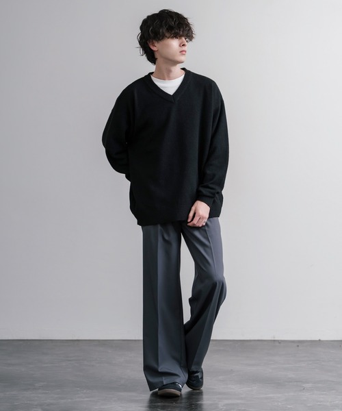 Rocky Monroe(ロッキーモンロー)の「オーバーサイズ ウール混メランジVネックプルオーバーニットセーター(ニット/セーター・メンズ・ブラック/ブラウン/オフホワイト/チャコール/マスタード/グレー・M/L/XL)」の14枚目の写真