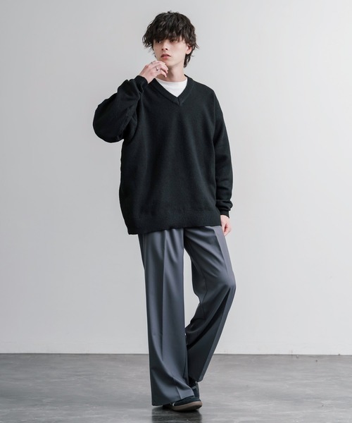 Rocky Monroe(ロッキーモンロー)の「オーバーサイズ ウール混メランジVネックプルオーバーニットセーター(ニット/セーター・メンズ・ブラック/ブラウン/オフホワイト/チャコール/マスタード/グレー・M/L/XL)」の13枚目の写真