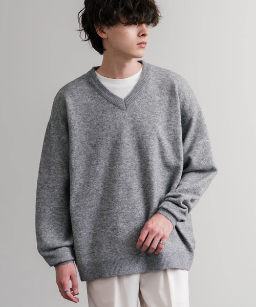 Rocky Monroe(ロッキーモンロー)の「オーバーサイズ ウール混メランジVネックプルオーバーニットセーター(ニット/セーター・メンズ・ブラック/ブラウン/オフホワイト/チャコール/マスタード/グレー・M/L/XL)」の11枚目の写真