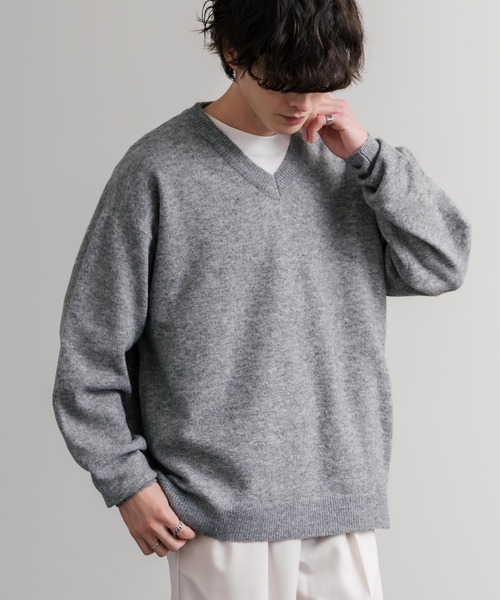 Rocky Monroe(ロッキーモンロー)の「オーバーサイズ ウール混メランジVネックプルオーバーニットセーター(ニット/セーター・メンズ・ブラック/ブラウン/オフホワイト/チャコール/マスタード/グレー・M/L/XL)」の10枚目の写真