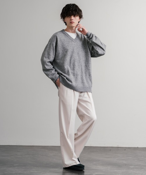 Rocky Monroe(ロッキーモンロー)の「オーバーサイズ ウール混メランジVネックプルオーバーニットセーター(ニット/セーター・メンズ・ブラック/ブラウン/オフホワイト/チャコール/マスタード/グレー・M/L/XL)」の8枚目の写真