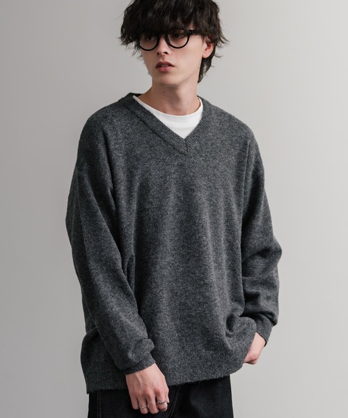Rocky Monroe(ロッキーモンロー)の「オーバーサイズ ウール混メランジVネックプルオーバーニットセーター(ニット/セーター・メンズ・ブラック/ブラウン/オフホワイト/チャコール/マスタード/グレー・M/L/XL)」の7枚目の写真